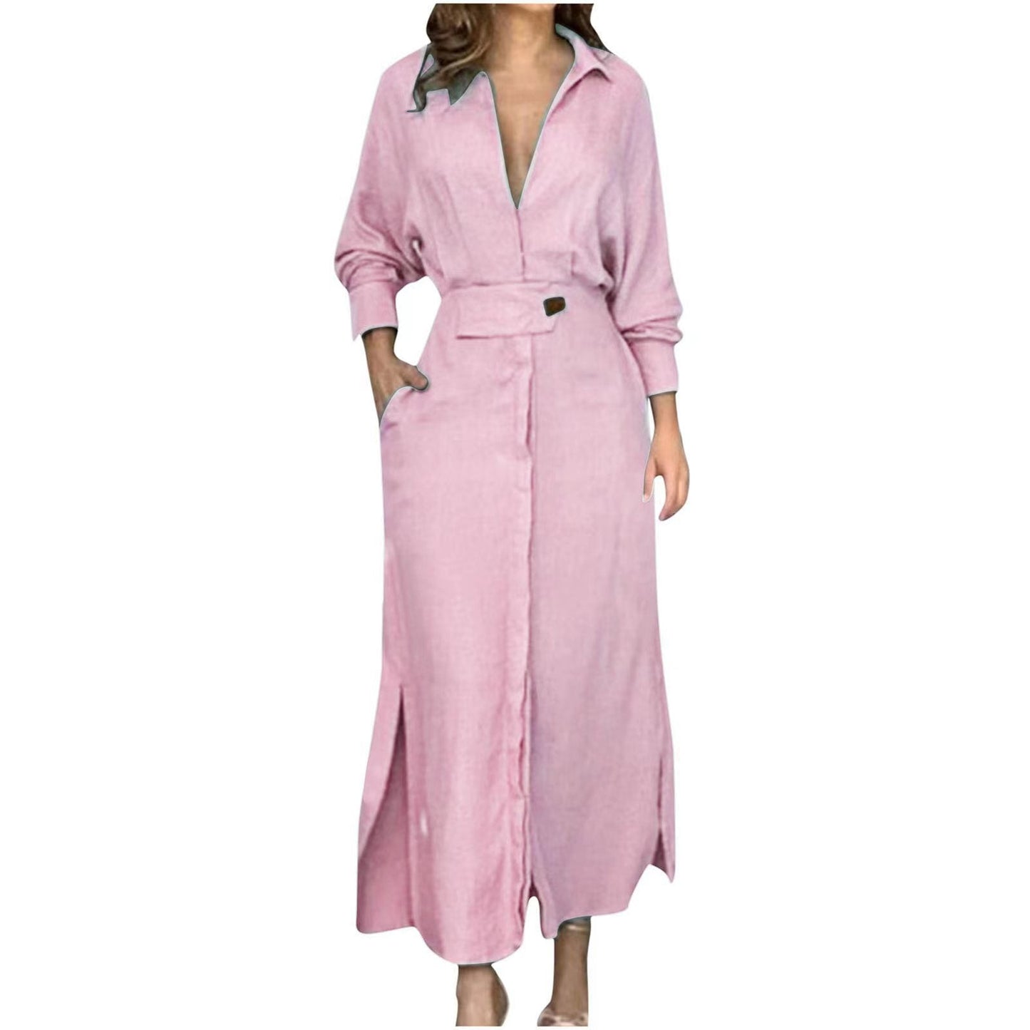 Sukienka maxi z bawełny i lnu w jednolitym kolorze