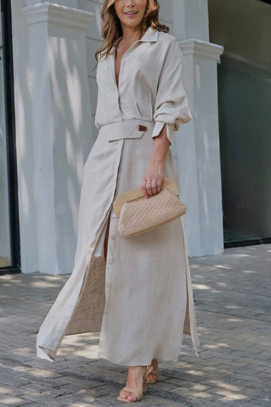 Sukienka maxi z bawełny i lnu w jednolitym kolorze